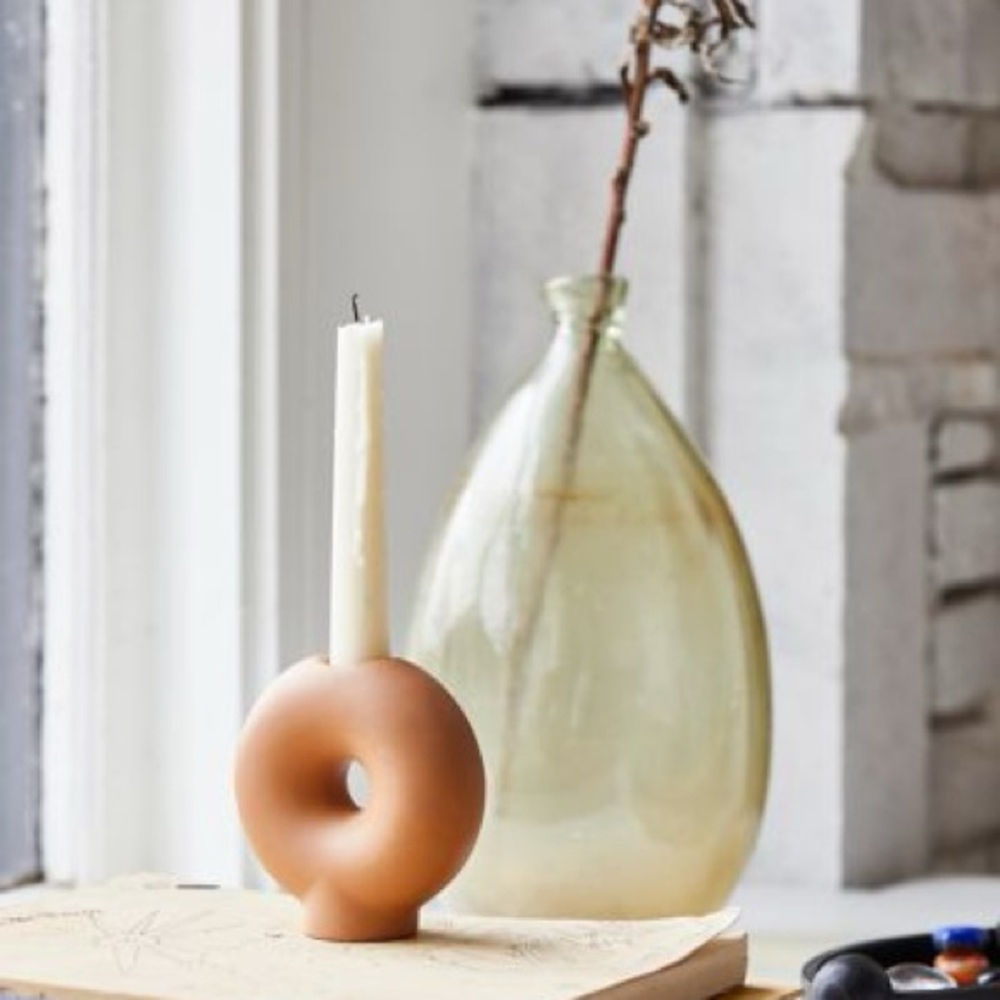 New Tan Ceramic Round Candle Holder
